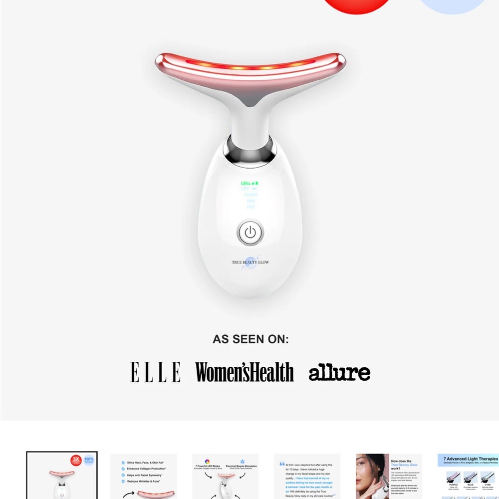 True Beauty Glow red light vibrating via sha facial tool